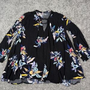 Free People Electric Orchid Print Swing Tunic Large Black Floral Print
